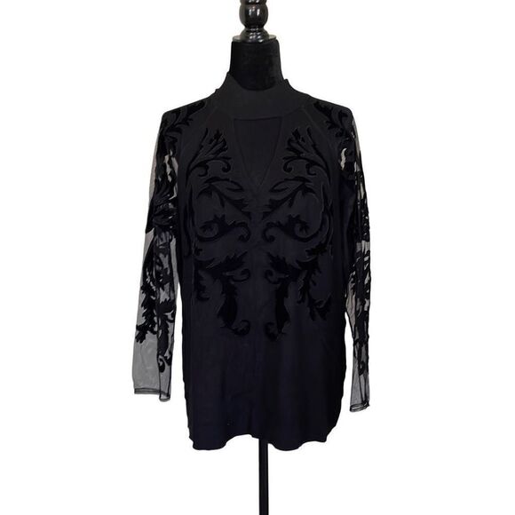 INC International Concepts Womens Black Lace Mesh Sleeve Sweater Size 1X - Picture 1 of 10